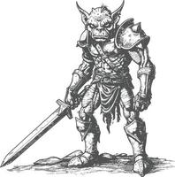 goblin warrior with sword images using Old engraving style vector