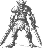 goblin warrior with sword images using Old engraving style vector