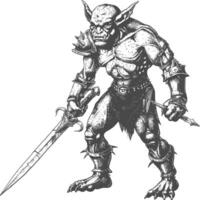 goblin warrior with sword images using Old engraving style vector