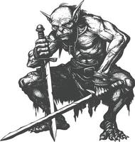 goblin warrior with sword images using Old engraving style vector