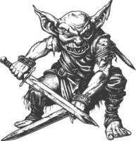 goblin warrior images using Old engraving style vector