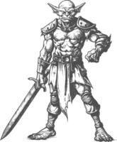 goblin warrior with sword images using Old engraving style vector