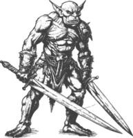 goblin warrior with sword images using Old engraving style vector