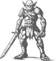 goblin warrior with sword images using Old engraving style vector