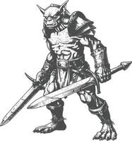 goblin warrior with sword images using Old engraving style vector