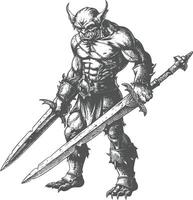 goblin warrior with sword images using Old engraving style vector