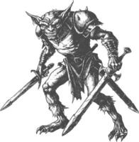 goblin warrior with sword images using Old engraving style vector