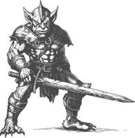 goblin warrior with sword images using Old engraving style vector