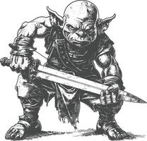 goblin warrior with sword images using Old engraving style vector