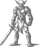 goblin warrior with sword images using Old engraving style vector