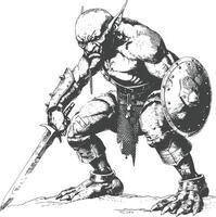 goblin warrior images using Old engraving style vector