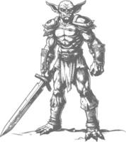 goblin warrior with sword images using Old engraving style vector