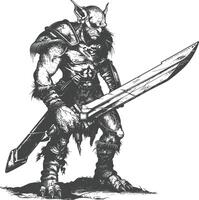 goblin warrior with sword images using Old engraving style vector