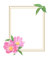 Frame of peony flowers and leaves drawn with colored pencils. Floral elements isolated. For elegant summer and wedding projects, print creations and vintage style decorations. png