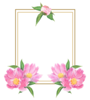 Frame of peony flowers and leaves drawn with colored pencils. Floral elements isolated. For elegant summer and wedding projects, print creations and vintage style decorations. png