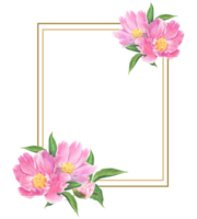 Frame of peony flowers and leaves drawn with colored pencils. Floral elements isolated. For elegant summer and wedding projects, print creations and vintage style decorations. png