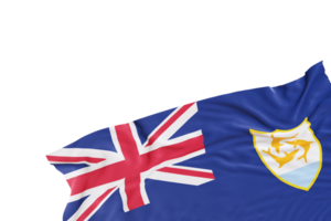 realistisch vlag van Anguilla met vouwen, Aan transparant achtergrond. voettekst, hoek ontwerp element. besnoeiing uit. perfect voor patriottisch thema's of nationaal evenement promoties. leeg, kopiëren ruimte. 3d veroorzaken. png