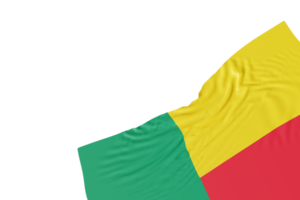 Realistic flag of Benin with folds, on transparent background. Footer, corner design element. Cut out. Perfect for patriotic themes or national event promotions. Empty, copy space. 3D render. png