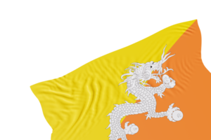 Realistic flag of Bhutan with folds, on transparent background. Footer, corner design element. Cut out. Perfect for patriotic themes or national event promotions. Empty, copy space. 3D render. png