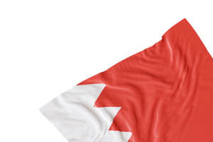 realistisch vlag van Bahrein met vouwen, Aan transparant achtergrond. voettekst, hoek ontwerp element. besnoeiing uit. perfect voor patriottisch thema's of nationaal evenement promoties. leeg, kopiëren ruimte. 3d veroorzaken. png