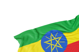 realistico bandiera di Etiopia con pieghe, su trasparente sfondo. piè di pagina, angolo design elemento. tagliare fuori. Perfetto per patriottico temi o nazionale evento promozioni. vuoto, copia spazio. 3d rendere. png