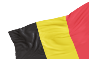 Realistic flag of Belgium with folds, on transparent background. Footer, corner design element. Cut out. Perfect for patriotic themes or national event promotions. Empty, copy space. 3D render. png