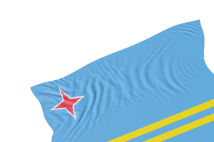 Realistic flag of Aruba with folds, on transparent background. Footer, corner design element. Cut out. Perfect for patriotic themes or national event promotions. Empty, copy space. 3D render png