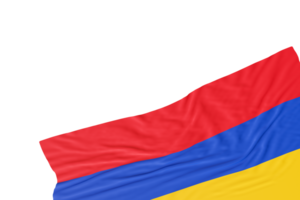 Realistic flag of Armenia with folds, on transparent background. Footer, corner design element. Cut out. Perfect for patriotic themes or national event promotions. Empty, copy space. 3D render png