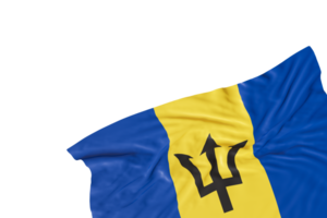 Realistic flag of Barbados with folds, on transparent background. Footer, corner design element. Cut out. Perfect for patriotic themes or national event promotions. Empty, copy space. 3D render. png