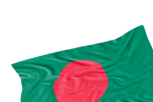 Realistic flag of Bangladesh with folds, on transparent background. Footer, corner design element. Cut out. Perfect for patriotic themes or national event promotions. Empty, copy space. 3D render. png