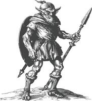 goblin warrior images using Old engraving style vector