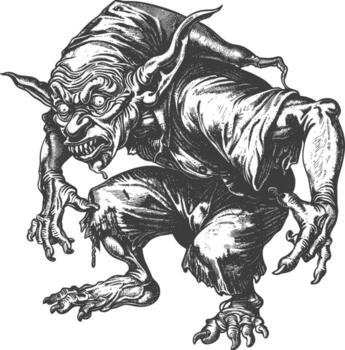 goblin images using Old engraving style vector