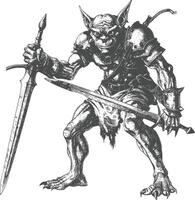 goblin warrior with sword images using Old engraving style vector