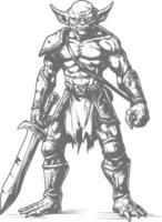 goblin warrior with sword images using Old engraving style vector