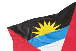 Realistic flag of Antigua and Barbuda with folds, on transparent background. Footer, corner design element. Cut out. Perfect for patriotic themes or national event promotions. Empty, copy space. 3D png