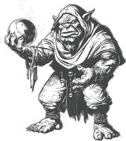 ogre mage or necromancer with magical orb images using Old engraving style vector