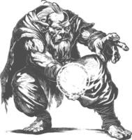 ogre mage or necromancer with magical orb images using Old engraving style vector