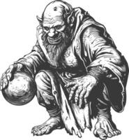 ogre mage or necromancer with magical orb images using Old engraving style vector