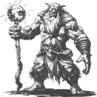 ogre mage or necromancer with magical orb images using Old engraving style vector