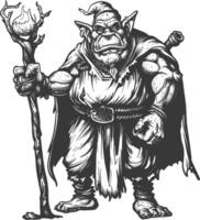 ogre mage or necromancer with magical staff images using Old engraving style vector