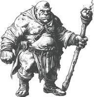 ogre mage or necromancer with magical staff images using Old engraving style vector