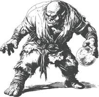 ogre mage or necromancer with magical orb images using Old engraving style vector