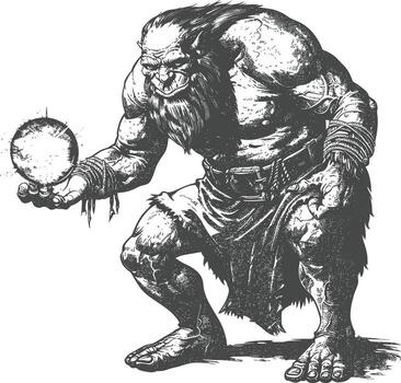 ogre mage or necromancer with magical orb images using Old engraving style vector