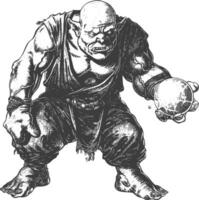 ogre mage or necromancer with magical orb images using Old engraving style vector