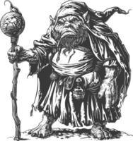 ogre mage or necromancer with magical staff images using Old engraving style vector