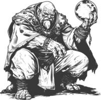 ogre mage or necromancer with magical orb images using Old engraving style vector