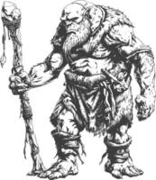 ogre mage or necromancer with magical staff images using Old engraving style vector