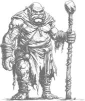 ogre mage or necromancer with magical staff images using Old engraving style vector