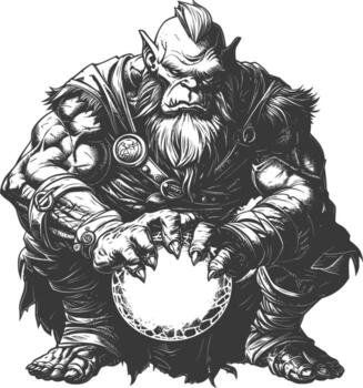 ogre mage or necromancer with magical orb images using Old engraving style vector