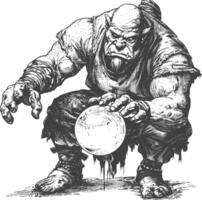 ogre mage or necromancer with magical orb images using Old engraving style vector